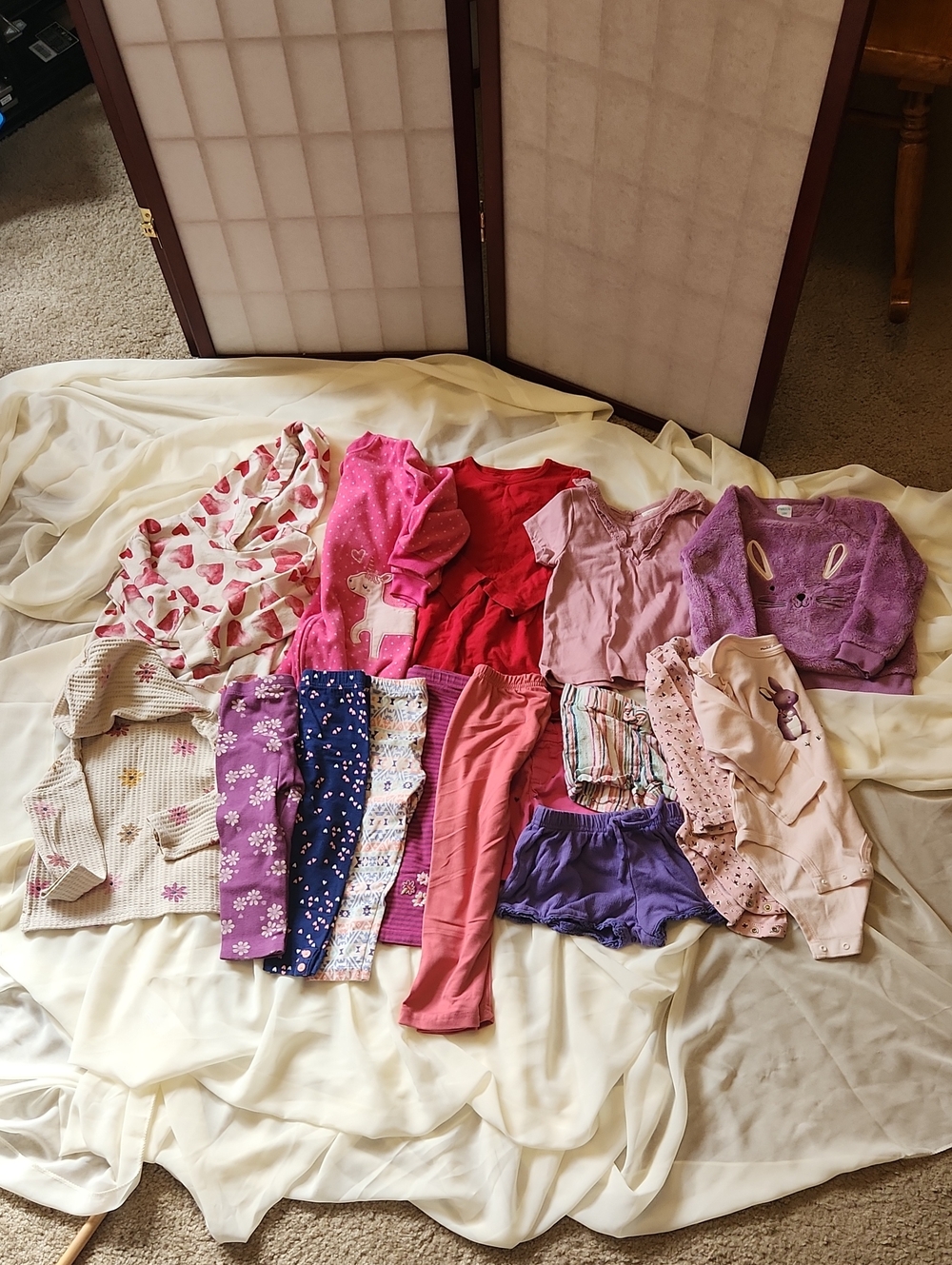 Large Mixed Lot of 18m-24m Baby Girl Clothes Pink Purple Pants Shorts Hoodies